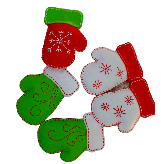 Cozy Christmas Elegance: White Hand Mittens Shaped Ornaments Set (Set of two) - Image 2